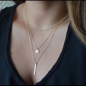 3 Layered Gold Necklace Bar Circle Multi